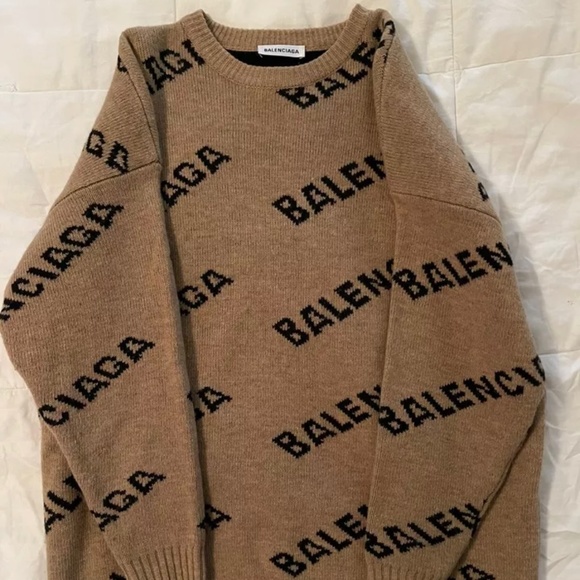 Balenciaga Sweaters - Balenciaga logo sweater tan (m) NWOT